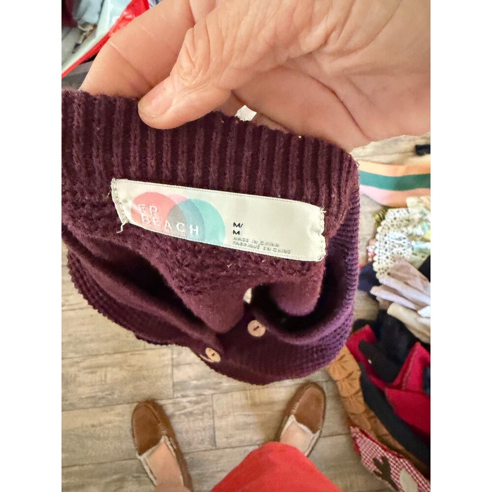 Free People Sweater Hailee Waffle Knit Mulberry Henley Purple Size Medium - Picture 5 of 9